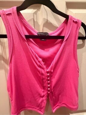 Sincerly Jules Hot Pink Button-Front Ribbed Tank